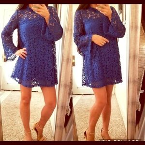 Zara Woman Blue Lace Bell Sleeve Dress Romper S